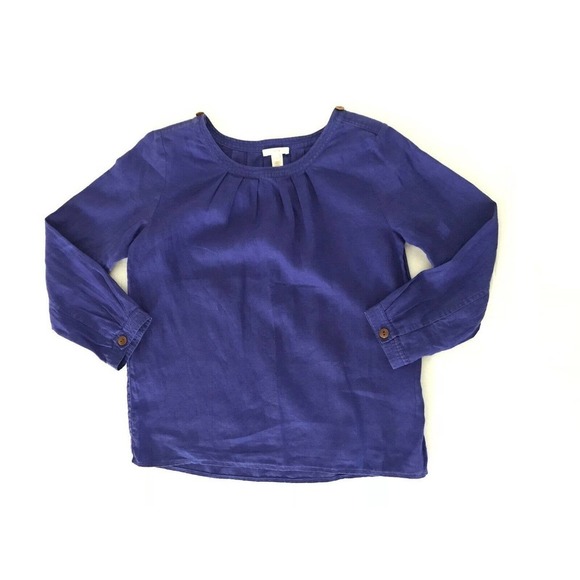 J Crew | Womens Tessa Top Size 0 Loose Blouse Linen 3/4 Sleeves Pleated Blue - Picture 7 of 9